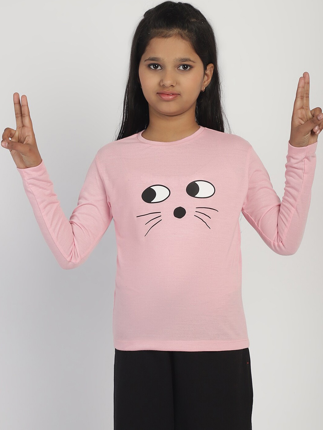 

Rute Girls Graphic Printed Long Sleeves Cotton T-shirt, Pink