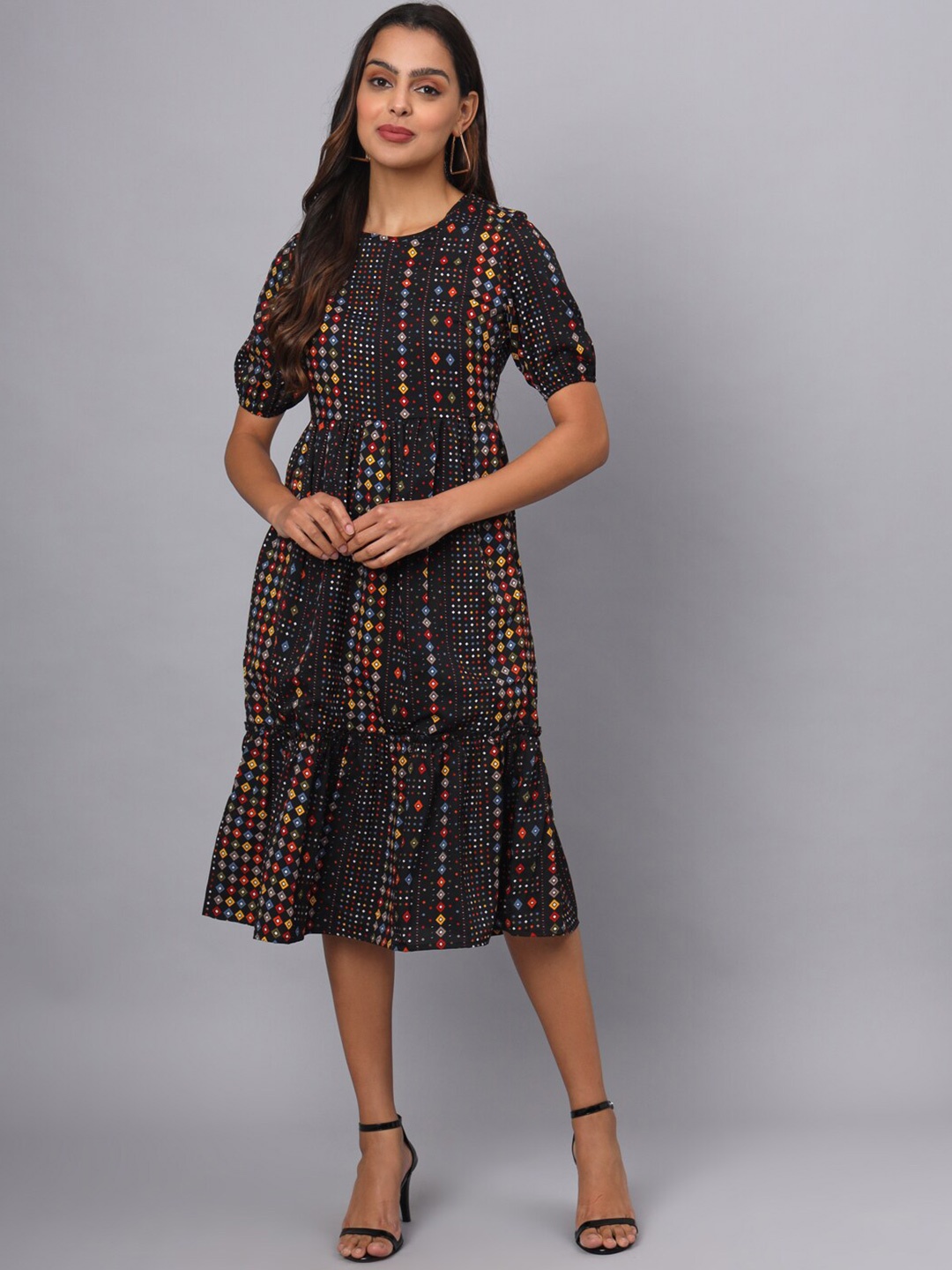 

BRINNS Checked A-Line Midi Dress, Black