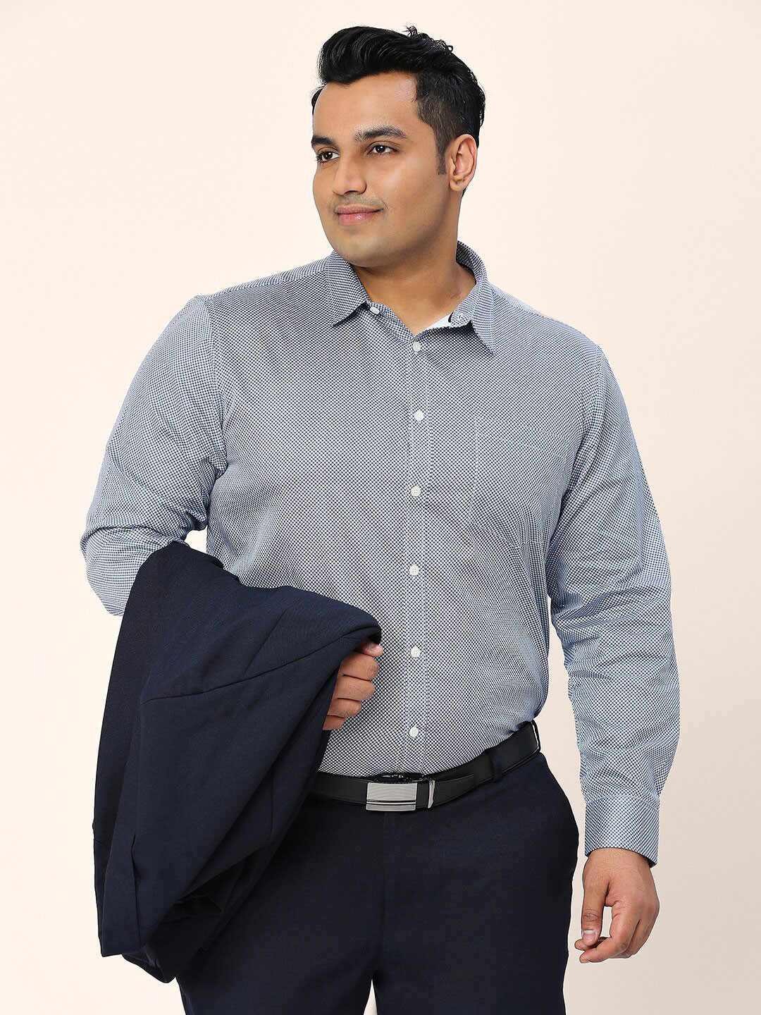 

Sztori Plus Size Relaxed Micro Checks Checked Cotton Formal Shirt, White