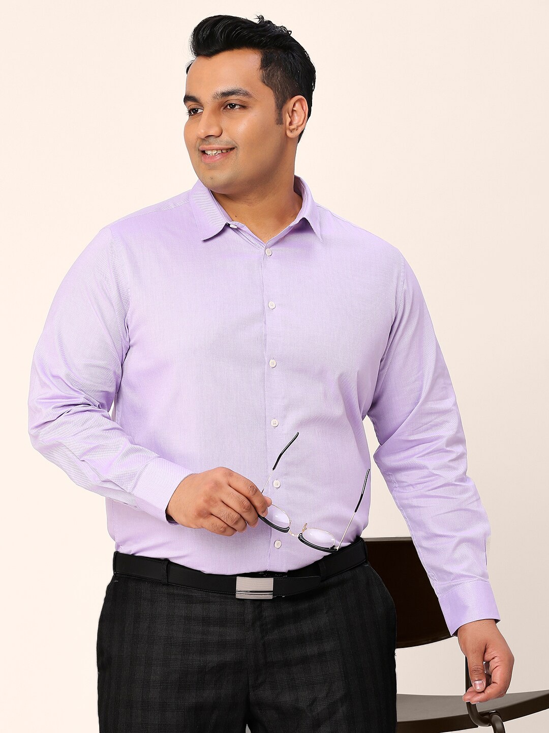 Sztori Plus Size Relaxed Cotton Formal Shirt, Violet