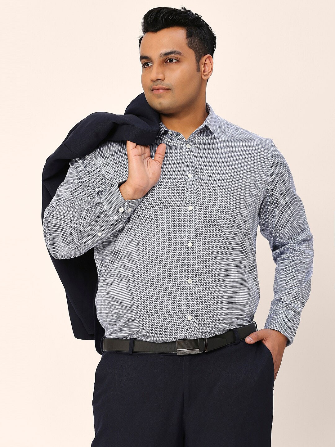 

Sztori Plus Size Relaxed Micro Ditsy Printed Cotton Formal Shirt, White
