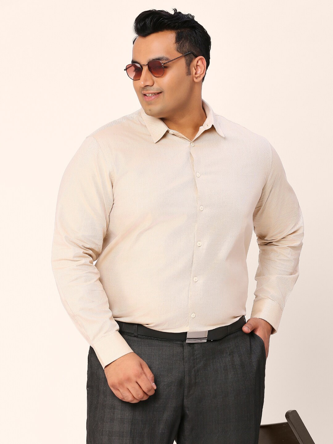 

Sztori Plus Size Relaxed Pure Cotton Formal Shirt, Beige