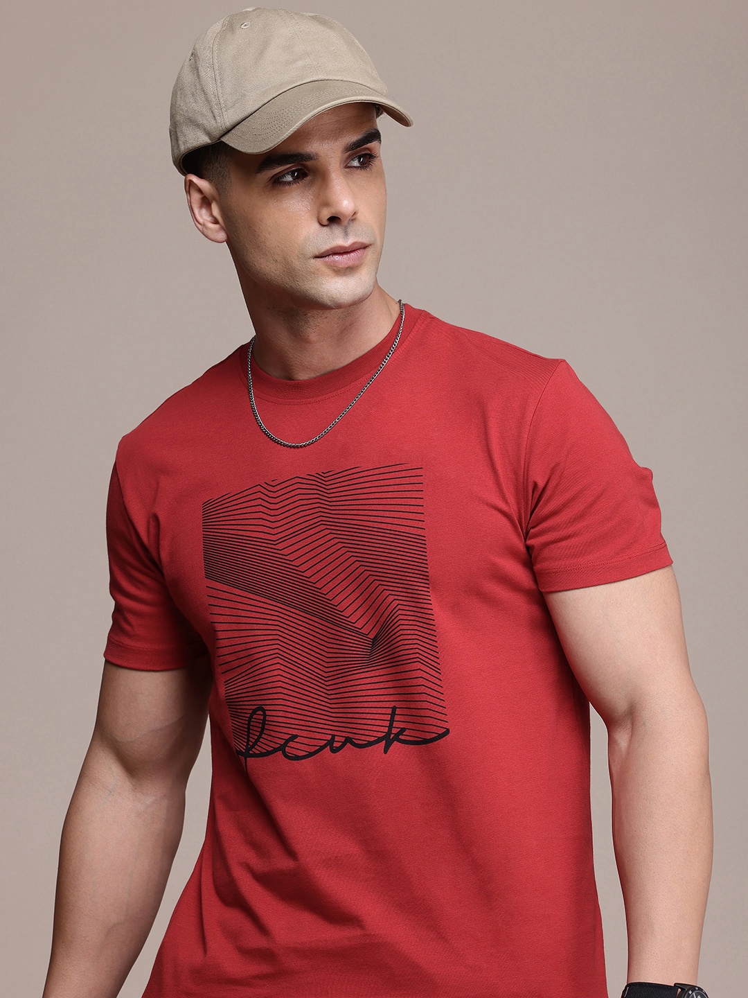 

FCUK Brand Logo Printed Pure Cotton T-shirt, Red