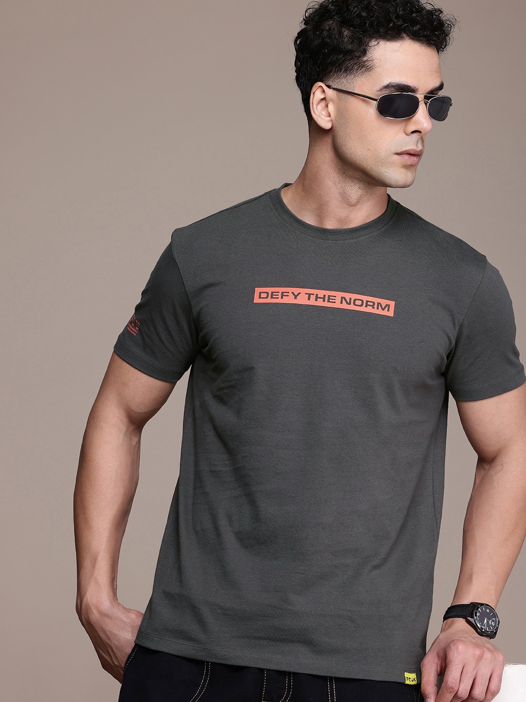 

FCUK Typography Printed Pure Cotton T-shirt, Grey