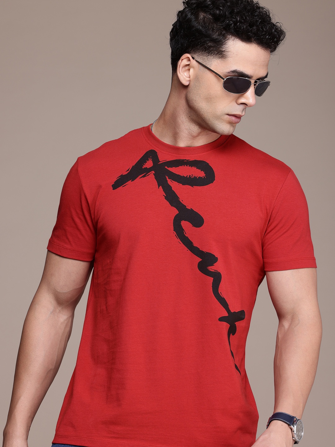 

FCUK Brand Logo Printed Pure Cotton T-shirt, Red