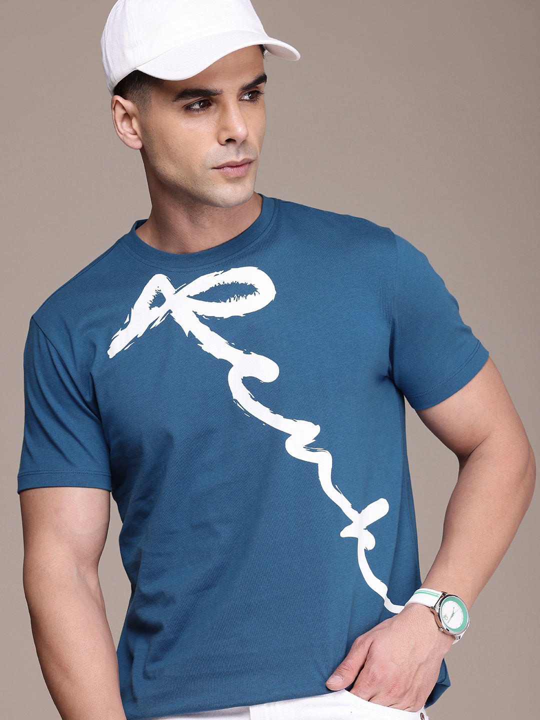 

FCUK Brand Logo Printed Pure Cotton T-shirt, Blue