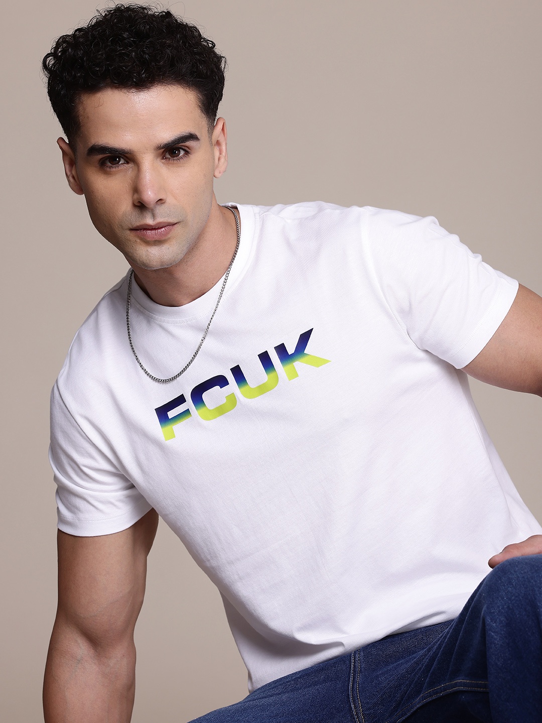 

FCUK Brand Logo Printed Pure Cotton T-shirt, White