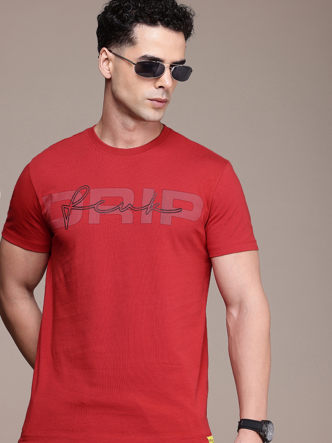 

FCUK Brand Logo Printed Pure Cotton T-shirt, Red
