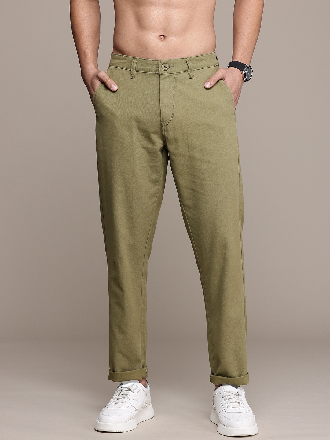 

The Roadster Life Co. Men Pure Cotton Trousers, Olive