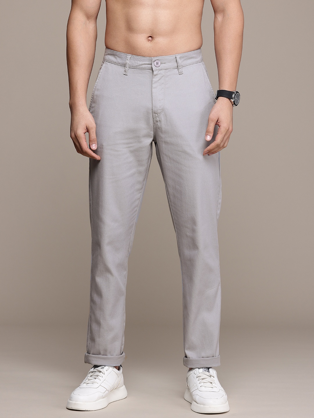 

The Roadster Life Co. Men Pure Cotton Regular Trousers, Grey