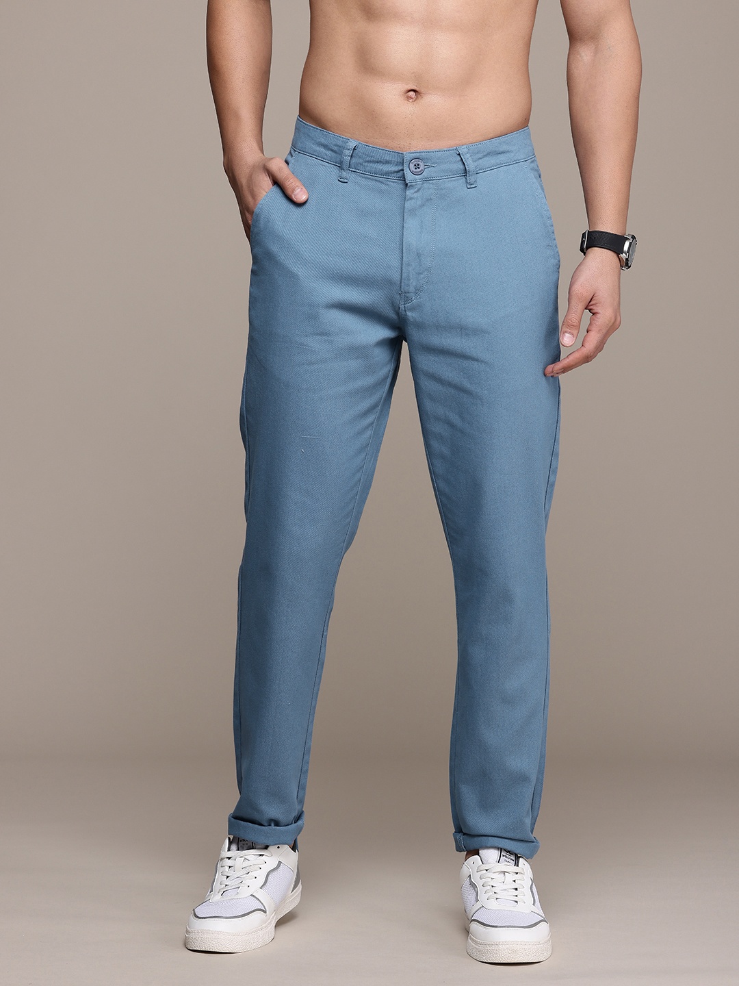 

The Roadster Life Co. Men Pure Cotton Trousers, Blue