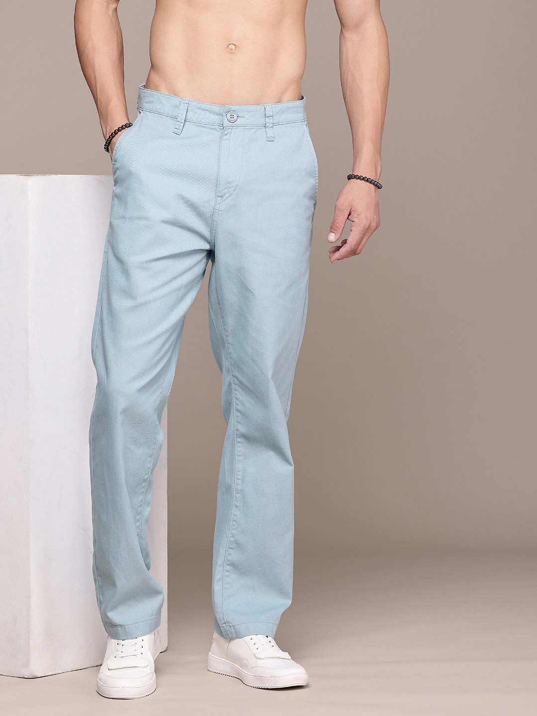 

The Roadster Life Co. Men Pure Cotton Straight Fit Chinos Trousers, Blue