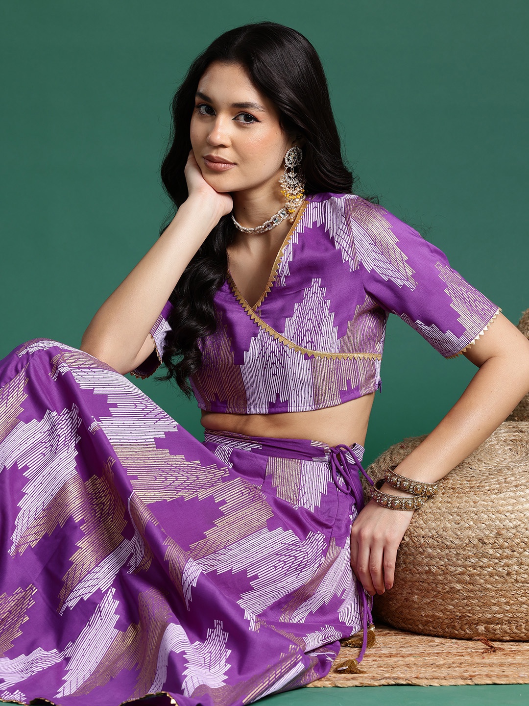 

Sangria Printed Ready to Wear Wrap Style Lehenga, Purple