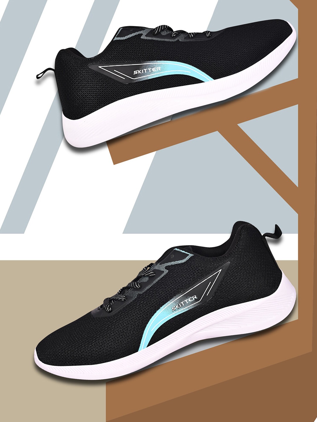 

TPENT Men Textured Memory Foam Lace-Up Running Shoes, Black