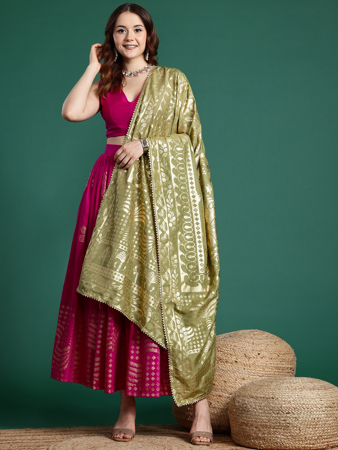 

Sangria Gotta Patti Ready to Wear Lehenga with Blouse & Dupatta, Fuchsia