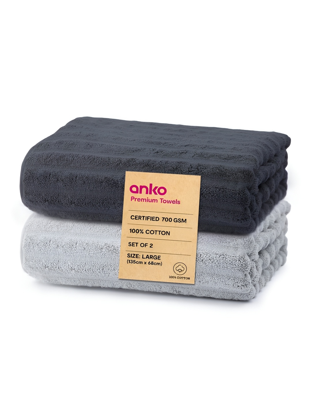 

Anko Grey 2Pcs Striped Cotton 700 GSM Bath Towels