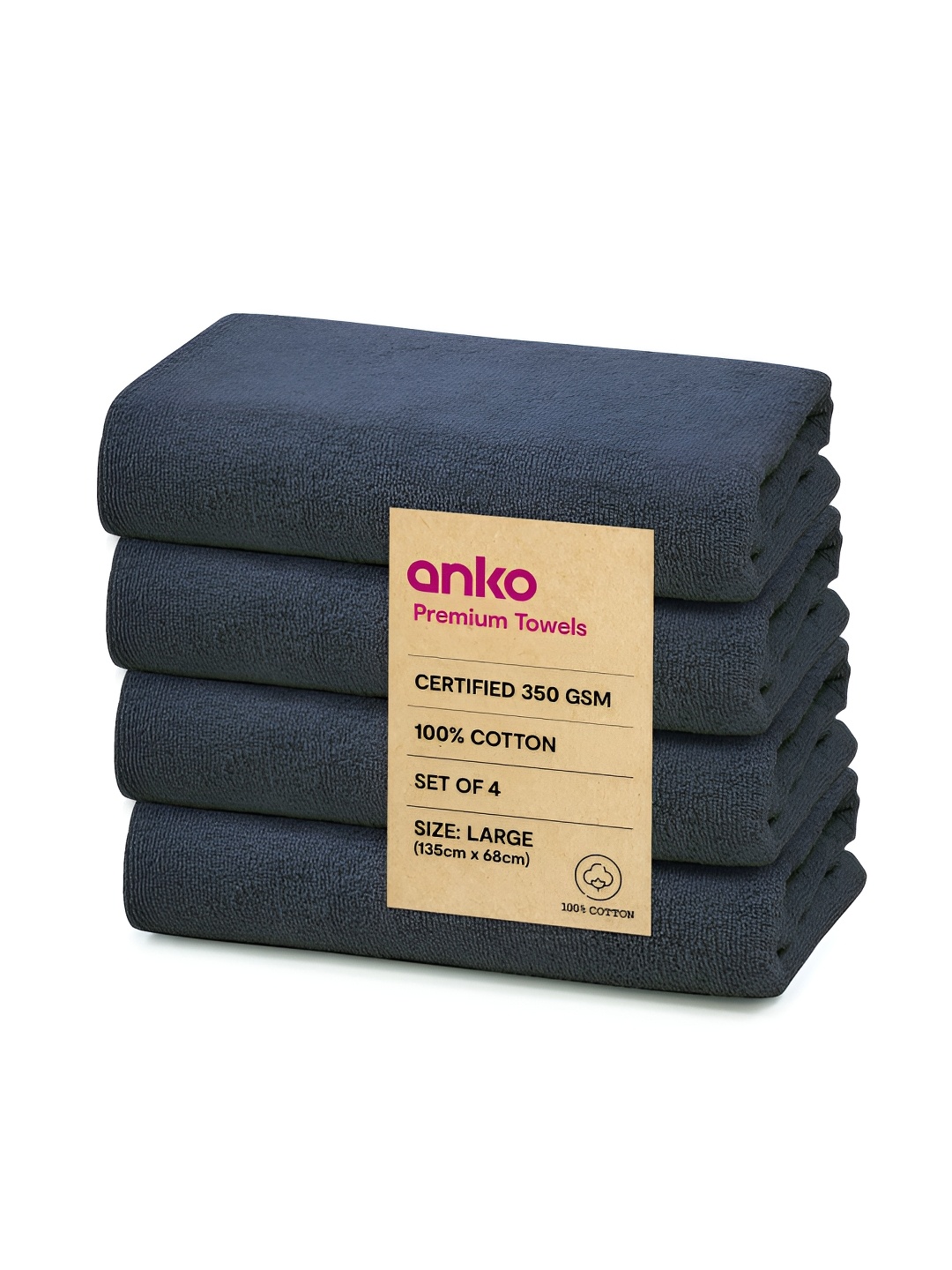 

Anko Navy Blue 4Pcs Cotton 350 GSM Bath Towels