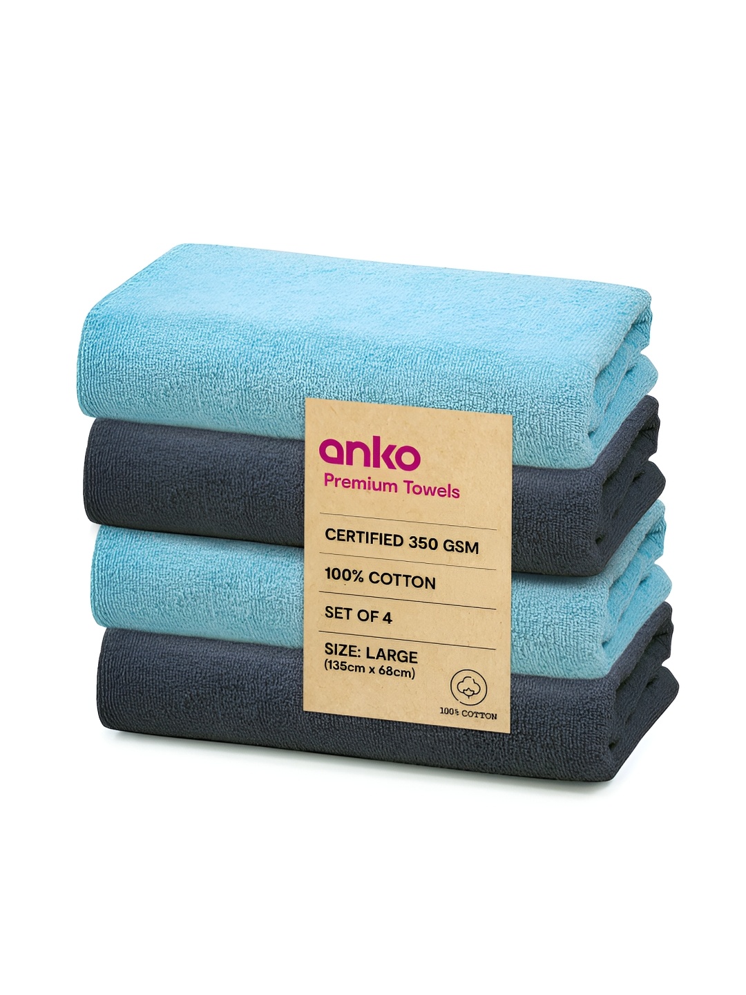 

Anko Blue & Grey 4 Pcs Cotton 350 GSM Bath Towel