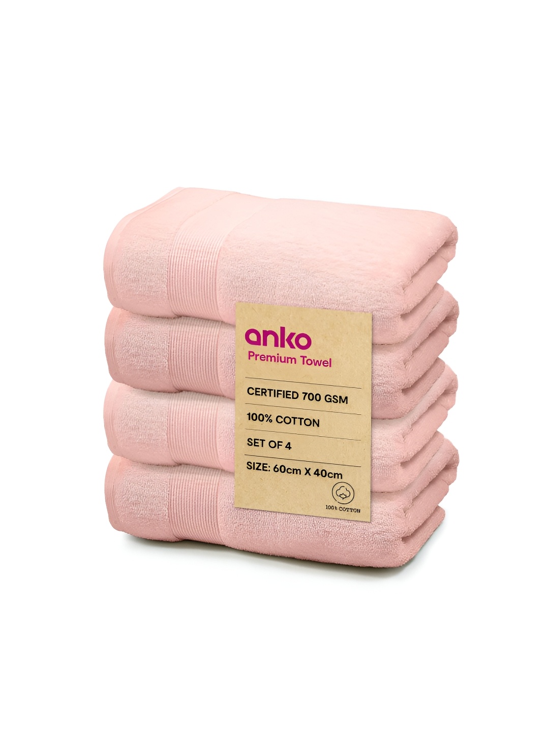 

Anko Pink 4 Pcs Cotton 670 GSM Bath Towel