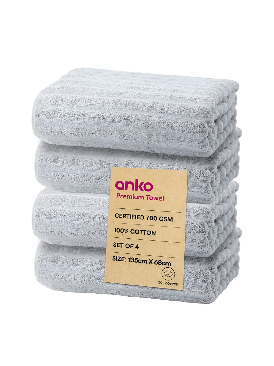

Anko Grey 4 Pcs Printed Cotton 670 GSM Bath Towel