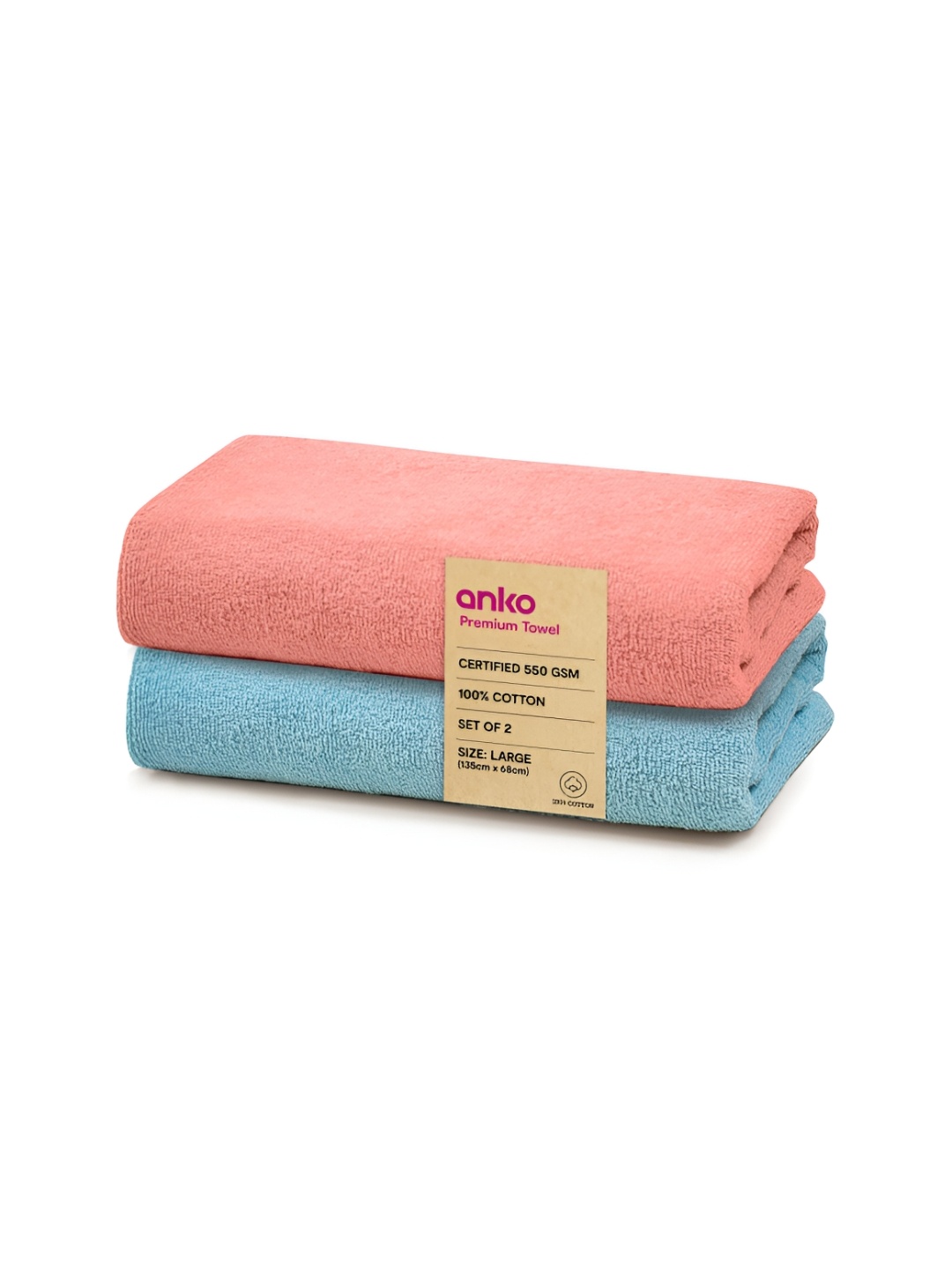 

Anko Pink & Blue 2Pcs Cotton 550 GSM Bath Towels