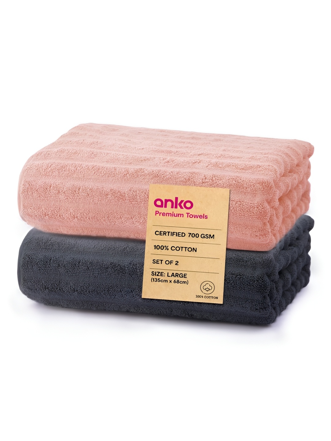 

Anko Pink & Grey 2 Pcs Striped Cotton 670 GSM Bath Towel