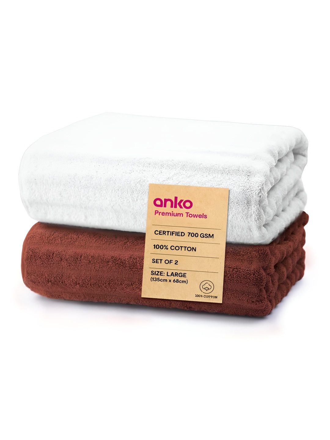 

Anko Rust & White 2 Pieces Striped Cotton 670 GSM Bath Towels