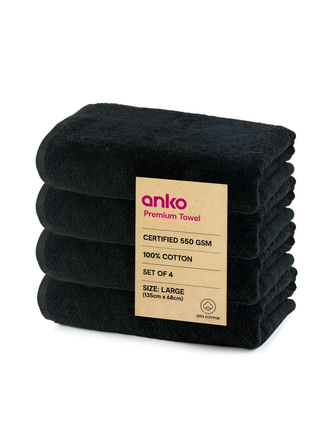 

Anko Black 4Pcs Cotton 550 GSM Bath Towels