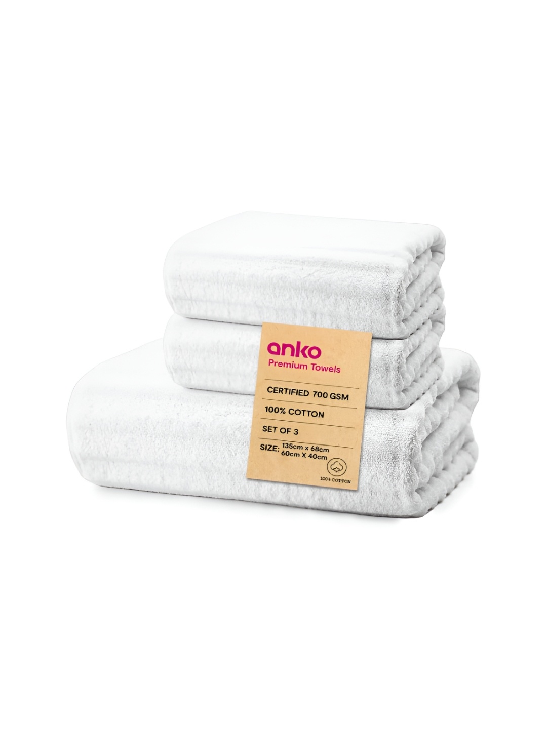 

Anko White 3 Pieces Cotton 670 GSM Bath Towels