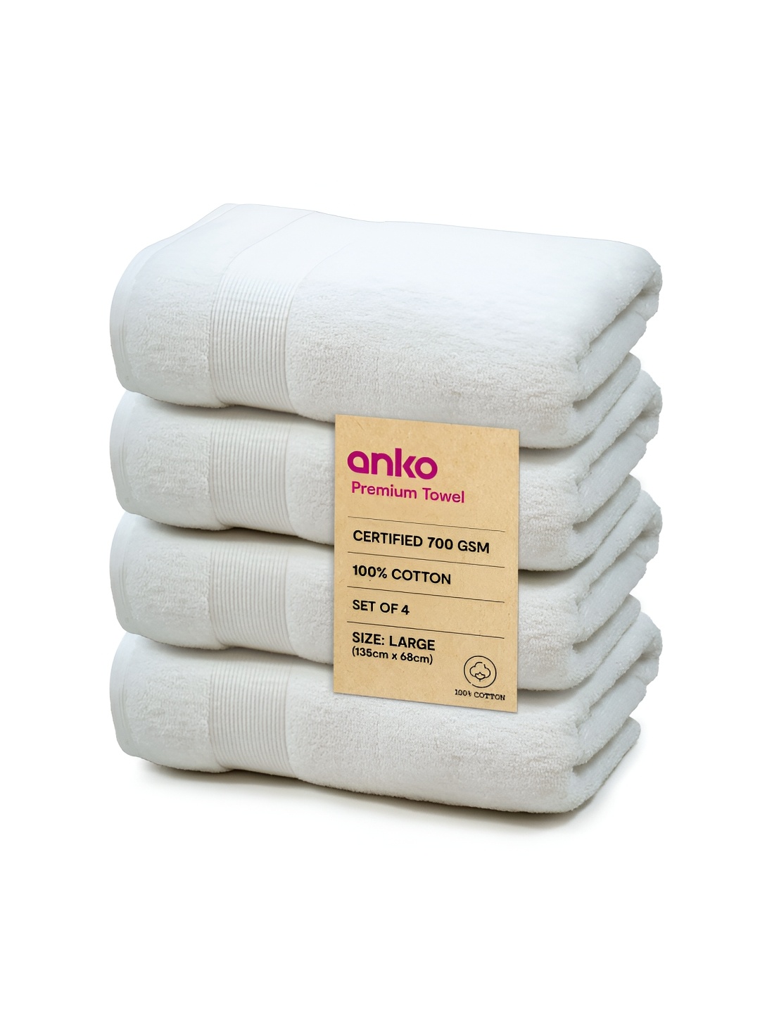 

Anko White 4 Pieces Striped Cotton 670 GSM Bath Towels