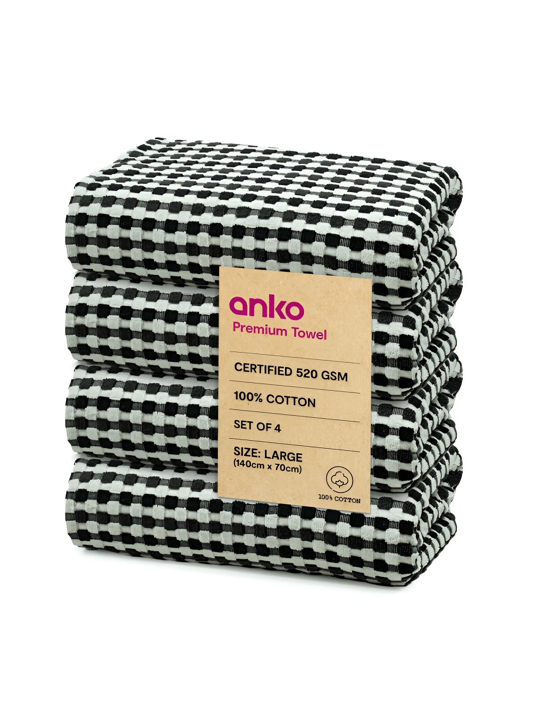 

Anko Black & White 4Pcs Printed Cotton 520 GSM Bath Towels