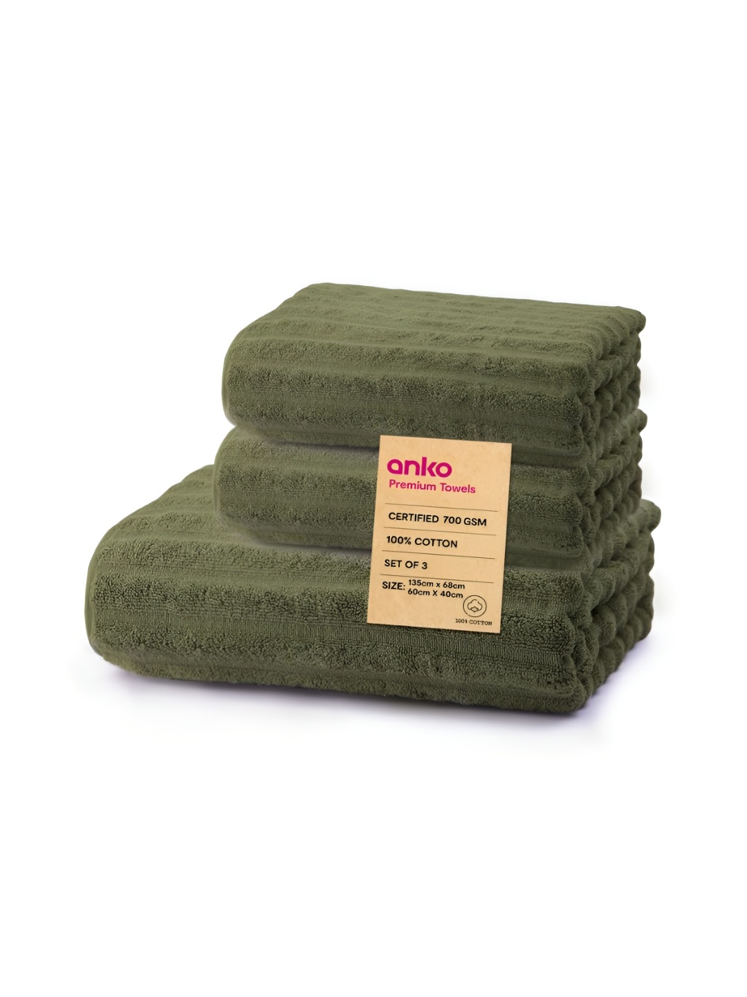 

Anko Olive Green 3Pcs Cotton 700 GSM Bath Towels