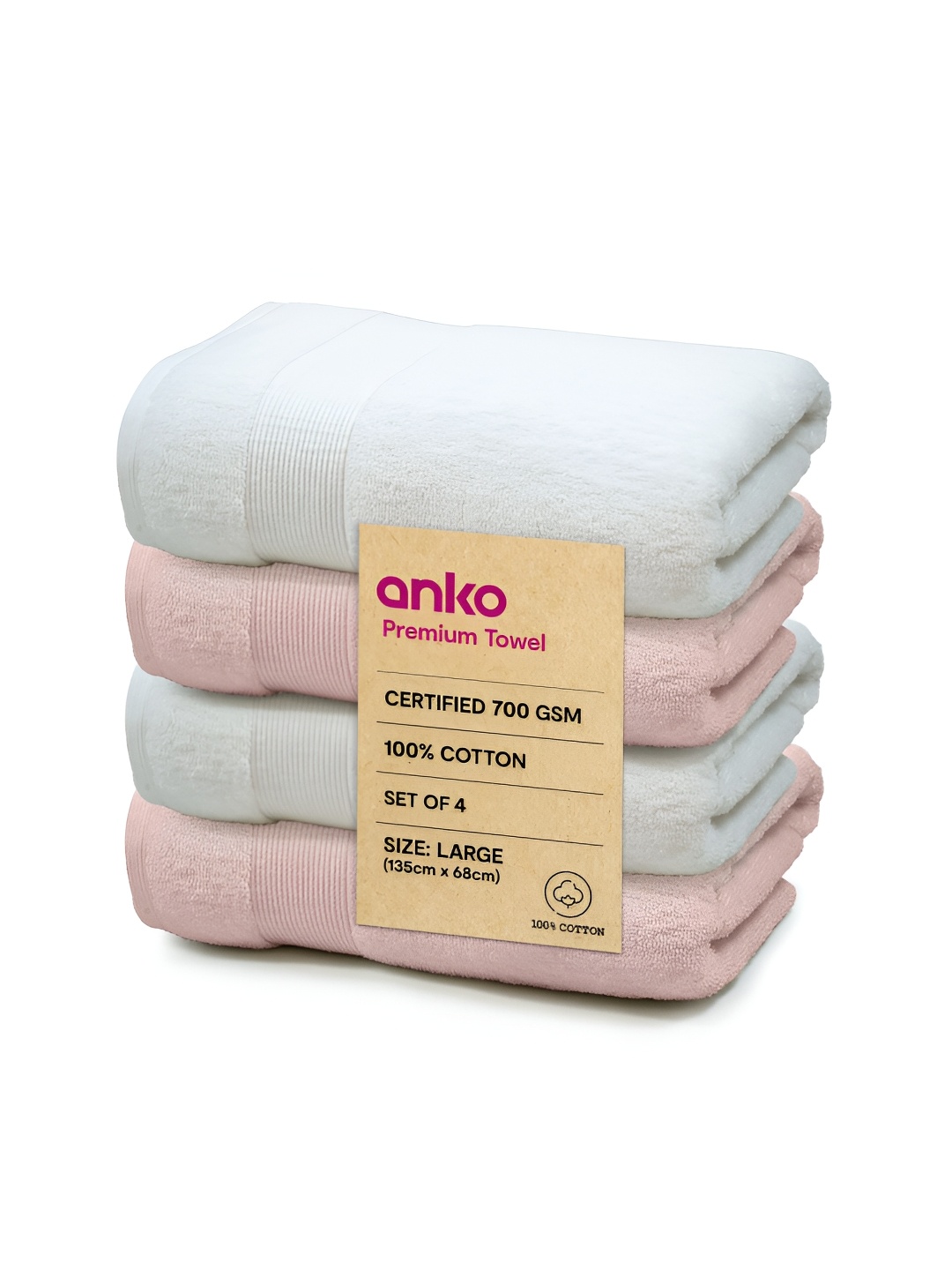 

Anko Pink & White 4 Pieces Cotton 700 GSM Bath Towel