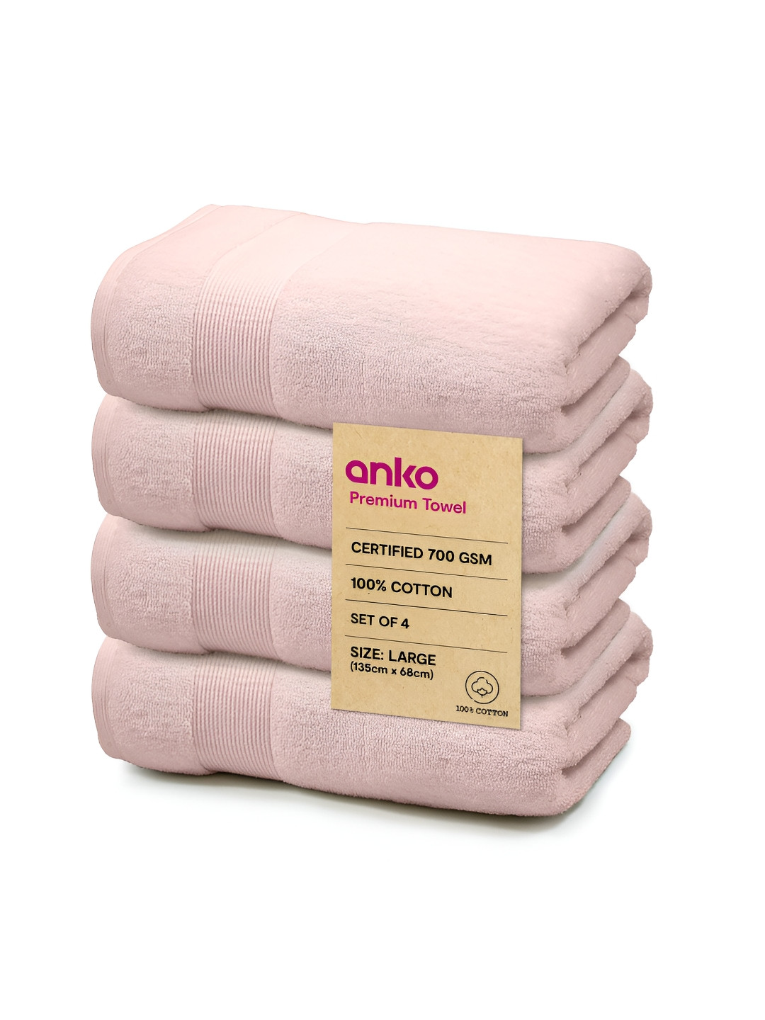 

Anko Pink 4Pcs Cotton 700 GSM Bath Towels