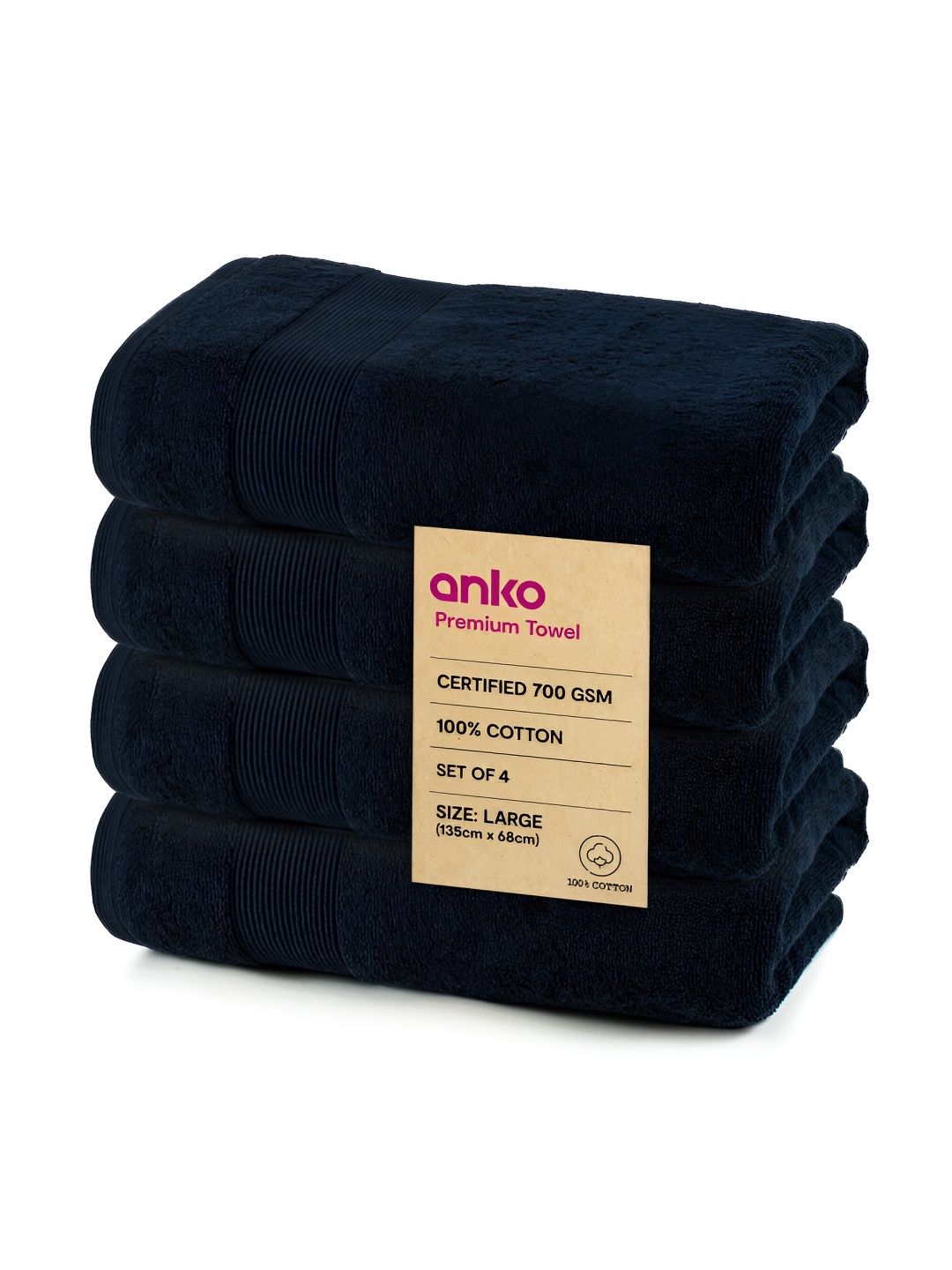 

Anko Navy Blue 4Pcs Cotton 700 GSM Bath Towels