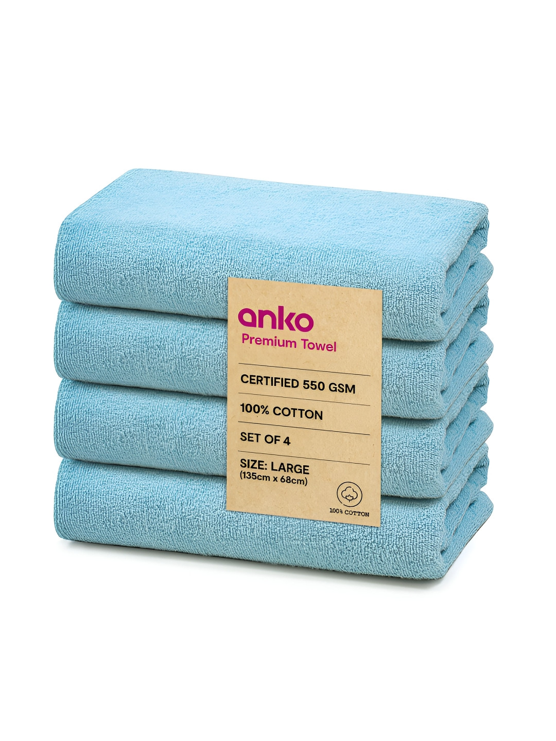 

Anko Blue 4Pcs Cotton 550 GSM Bath Towels