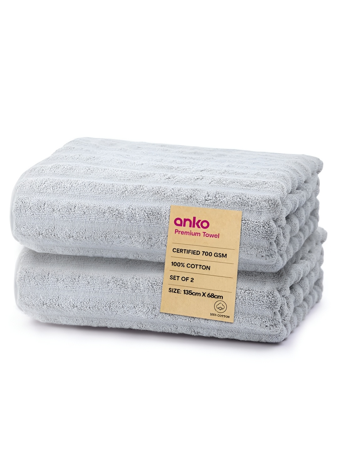 

Anko Grey 2 Pieces Striped Cotton 700 GSM Bath Towels