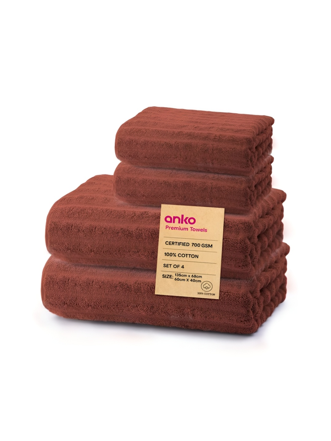

Anko Rust 4 Pieces Striped Cotton 670 GSM Bath Towels