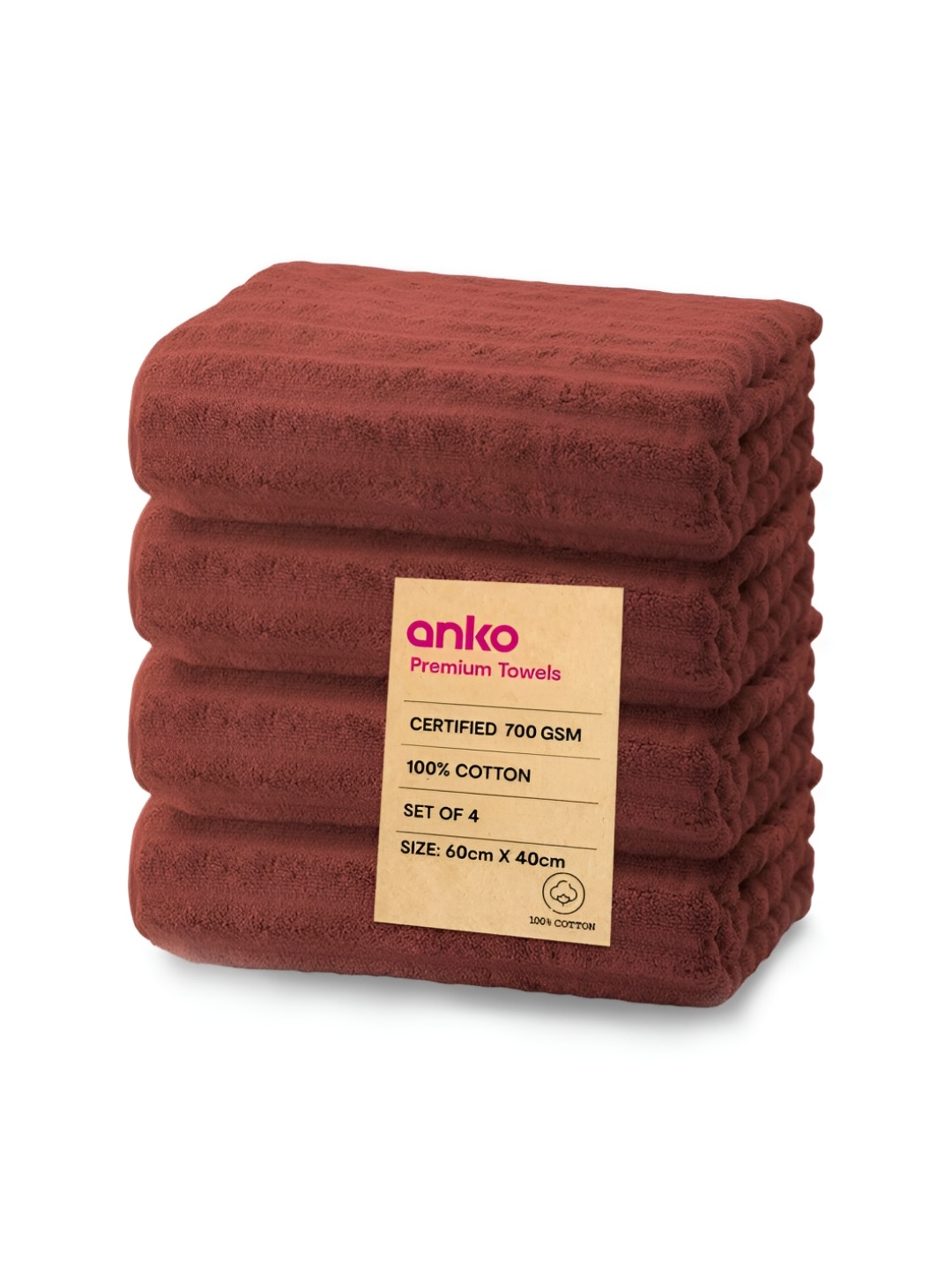 

Anko Rust 4 Pieces Striped Cotton 670 GSM Bath Towels