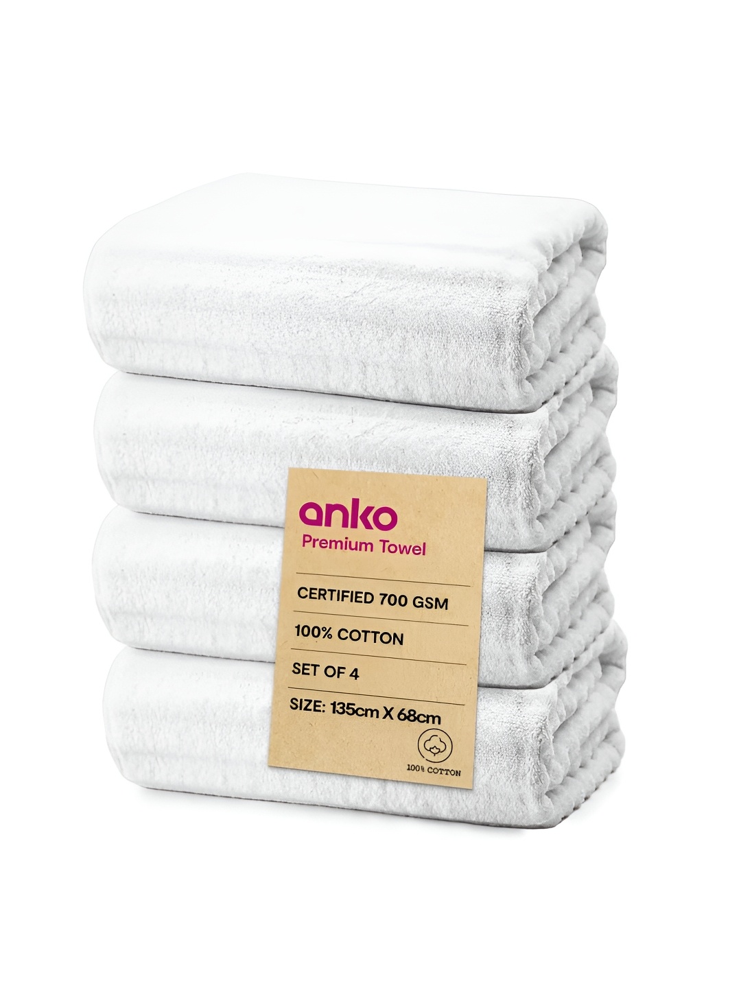 

Anko White 4 Pieces Cotton 670 GSM Bath Towel