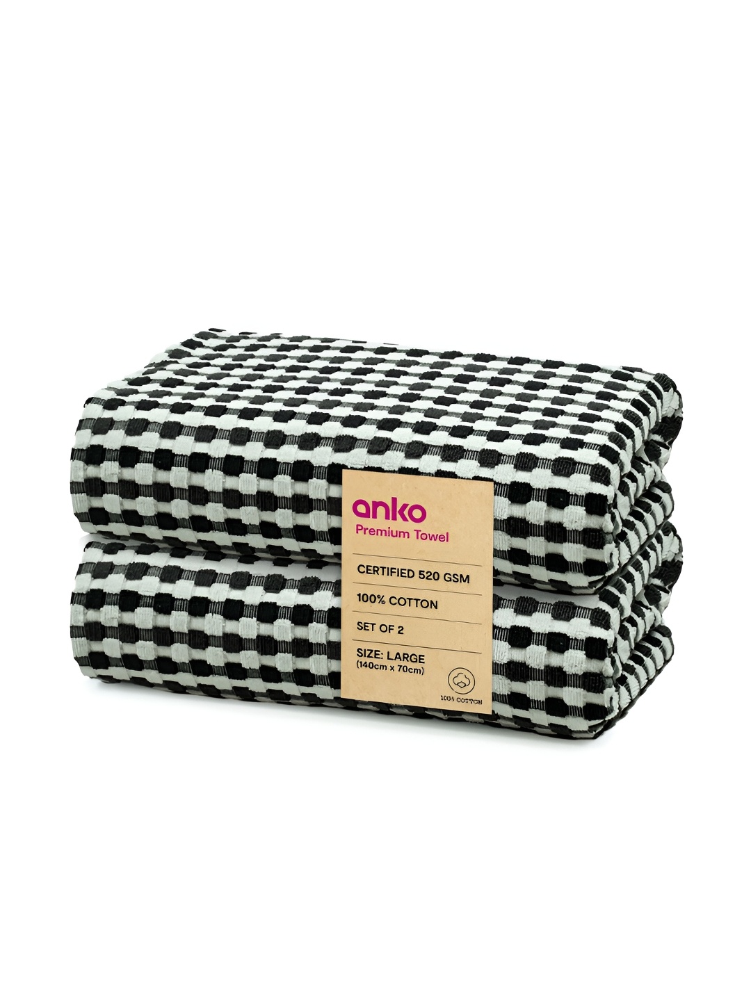 

Anko Black & White 2 Pcs Printed Cotton 520 GSM Bath Towel