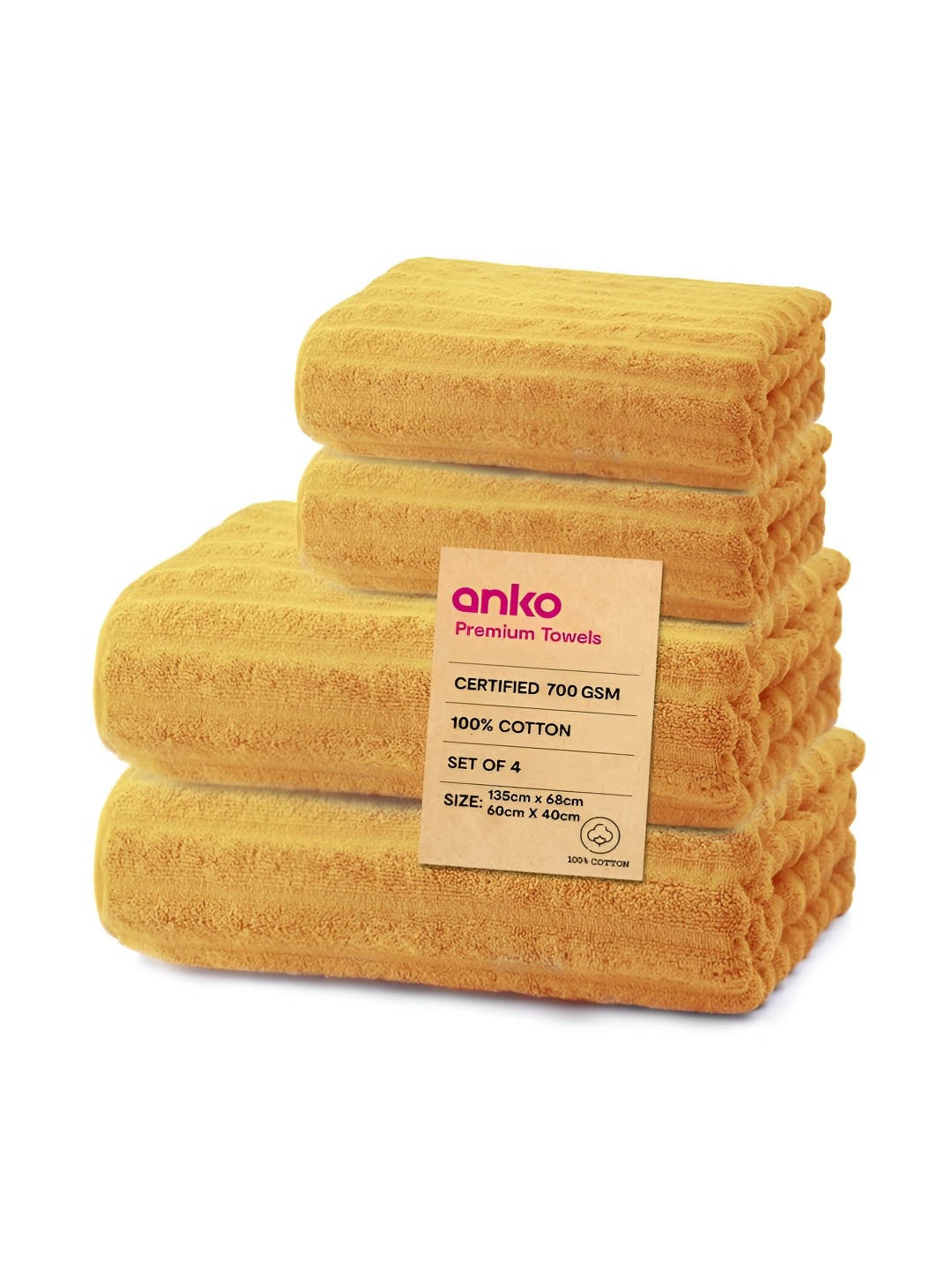 

Anko Mustard 4Pcs Cotton 700 GSM Bath Towels