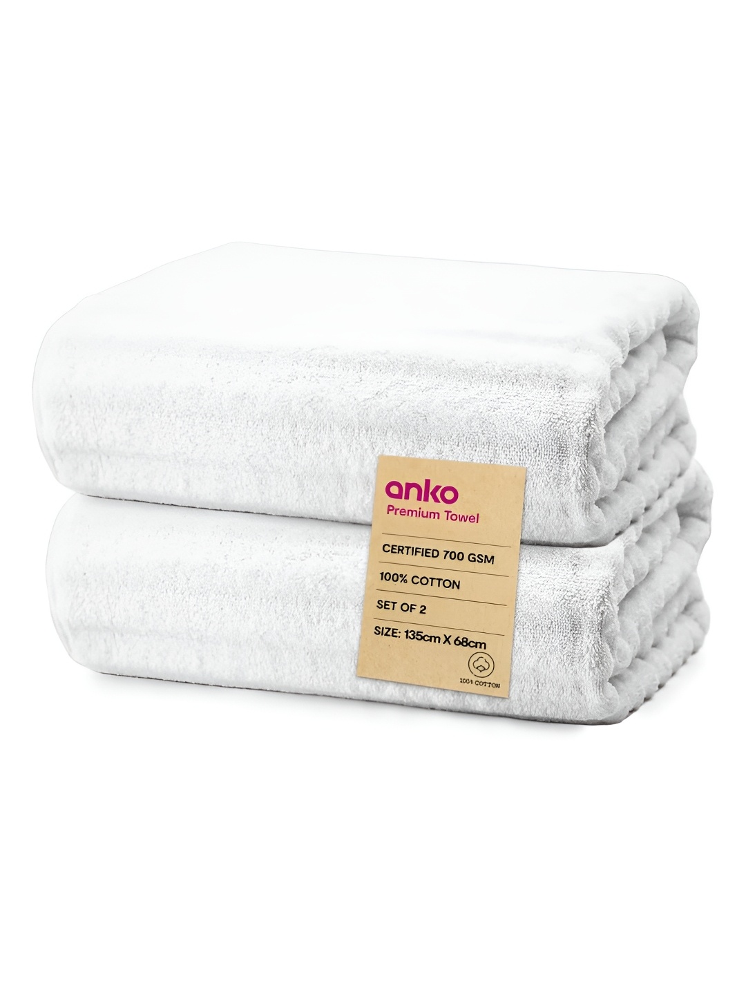 

Anko White 2 Pieces Cotton 670 GSM Bath Towels