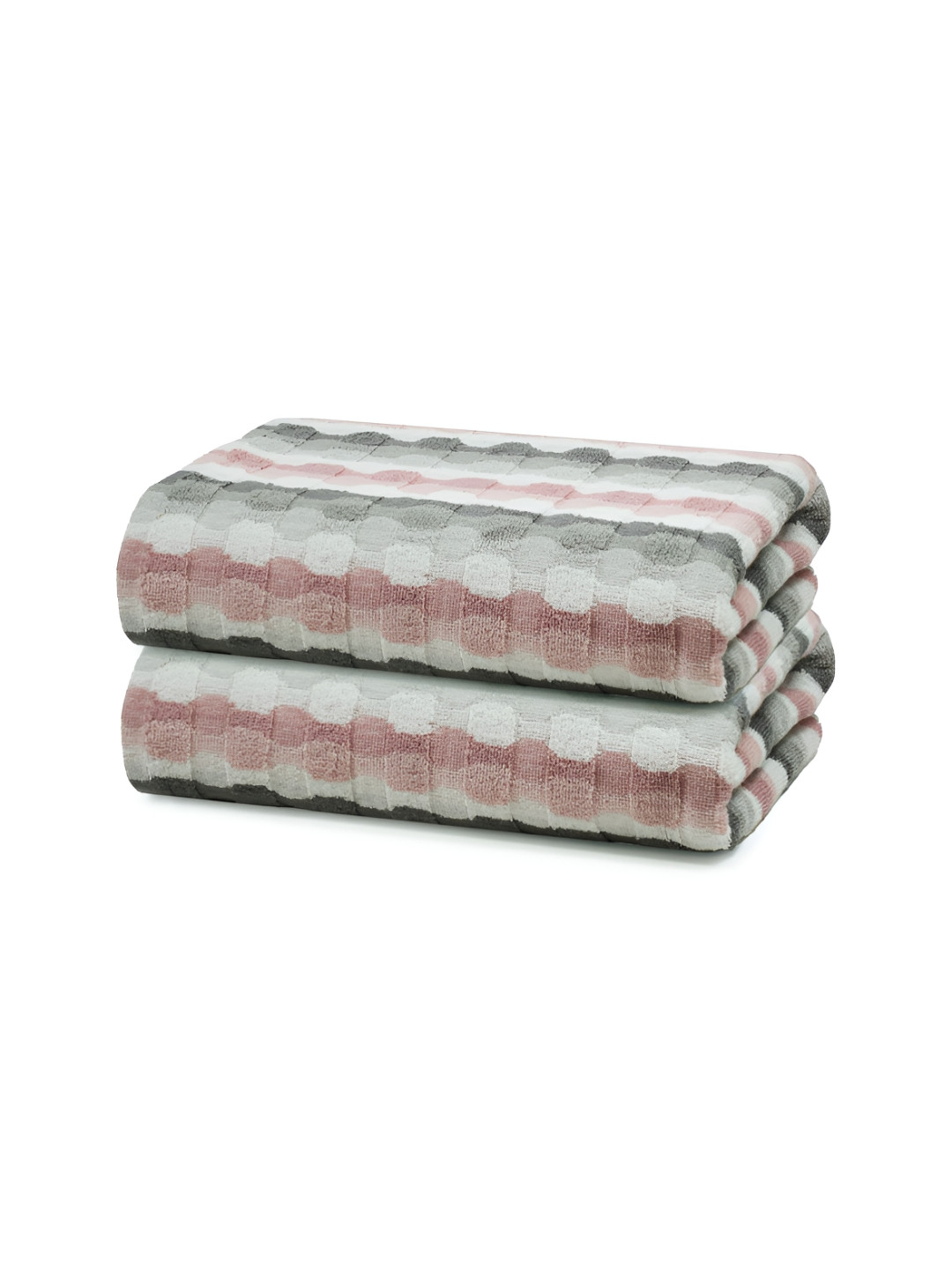 

Anko Pink & White 2 Pieces Striped Cotton 520 GSM Bath Towels