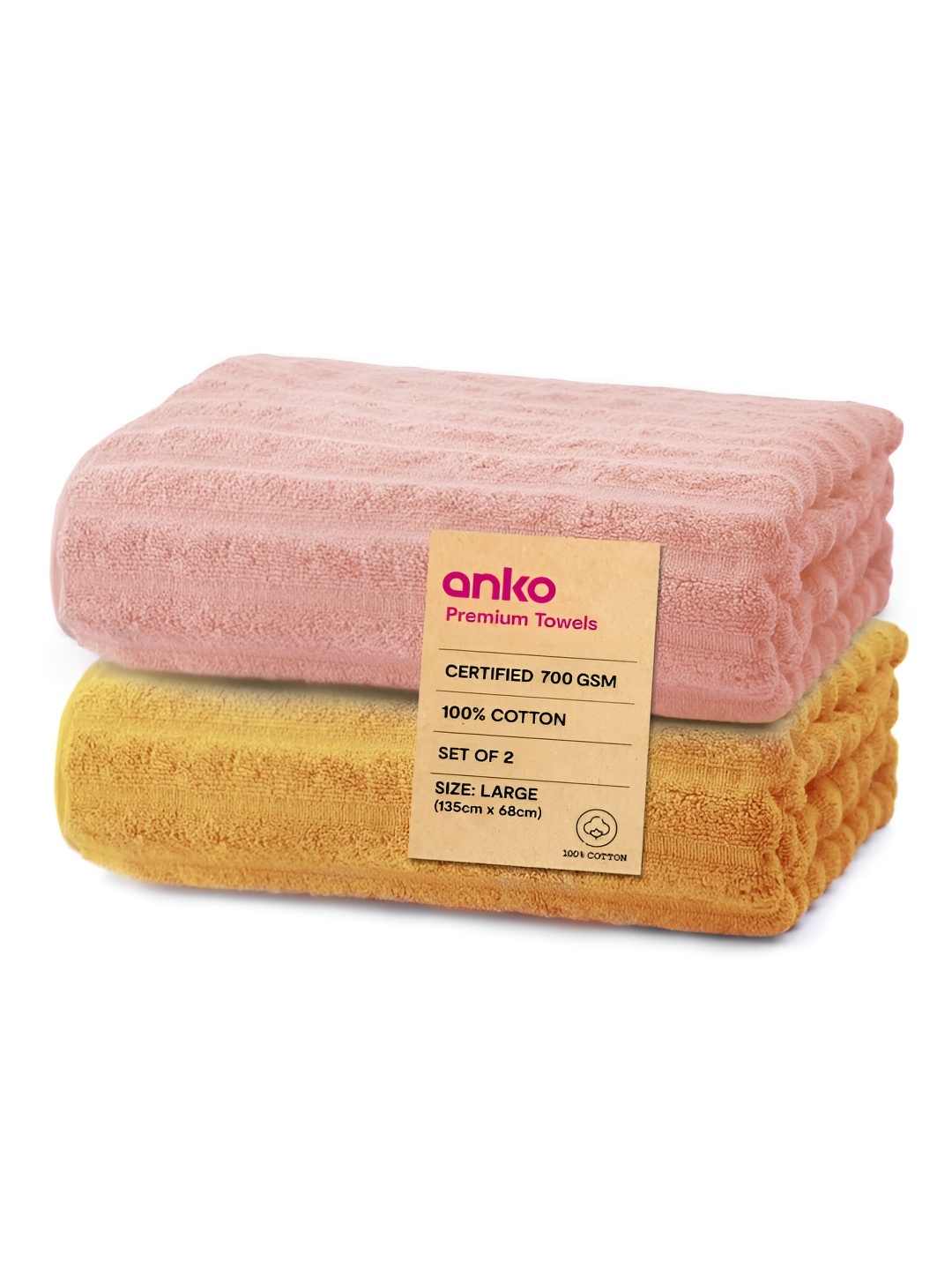 

Anko Pink & Mustard 2 Pieces Cotton 670 GSM Bath Towels