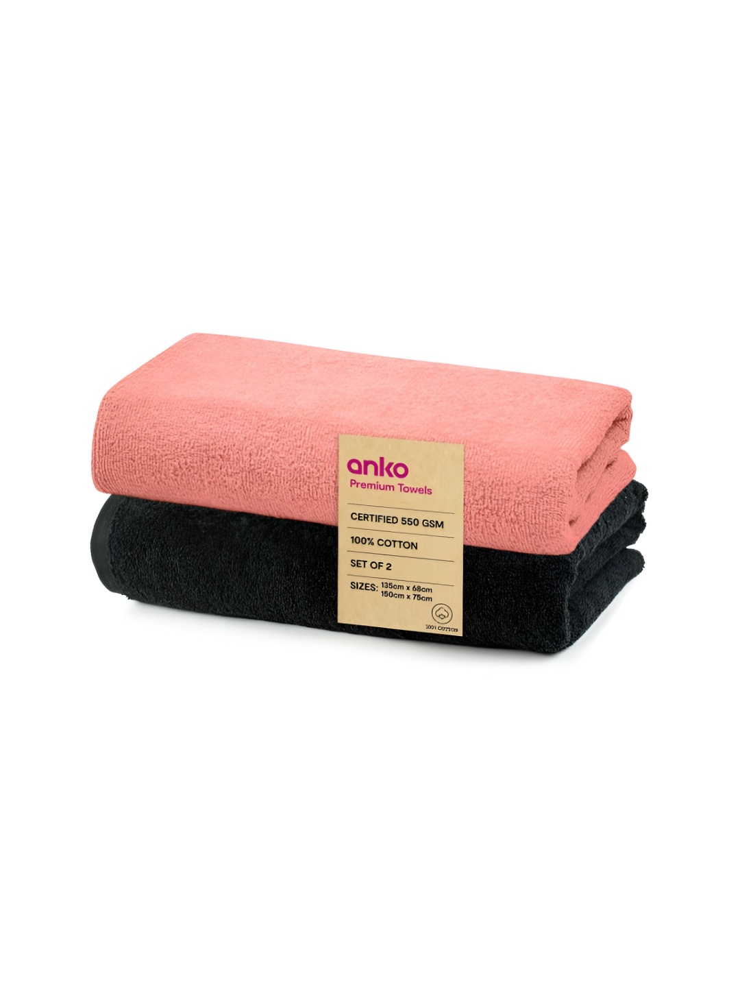 

Anko Pink & Black 2 Pcs Printed Cotton 550 GSM Bath Towel