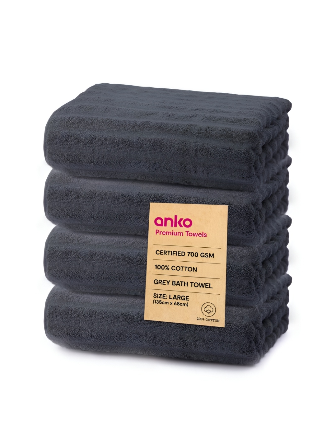 

Anko Grey 4Pcs Striped Cotton 700 GSM Bath Towels