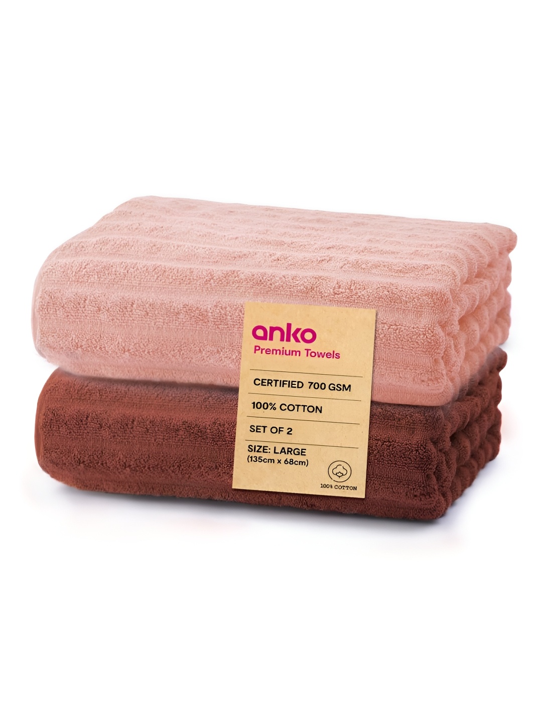 

Anko Rust & Pink 2 Pieces Striped Cotton 700 GSM Bath Towels