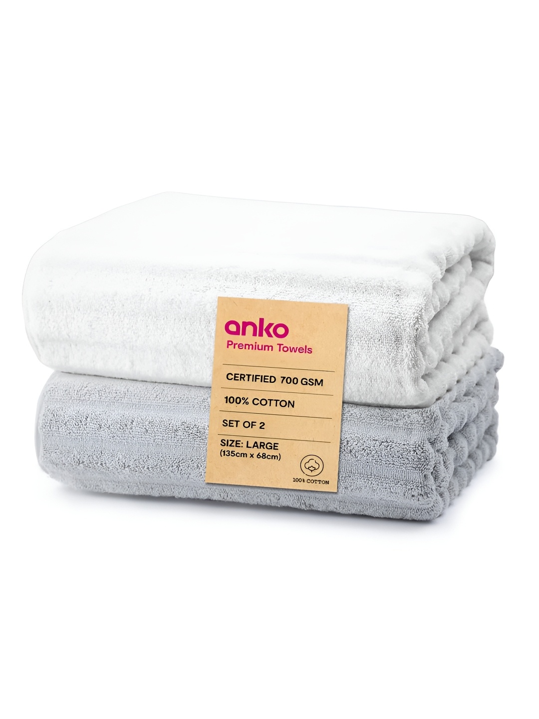 

Anko White & Grey 2 Pieces Striped Cotton 670 GSM Bath Towels