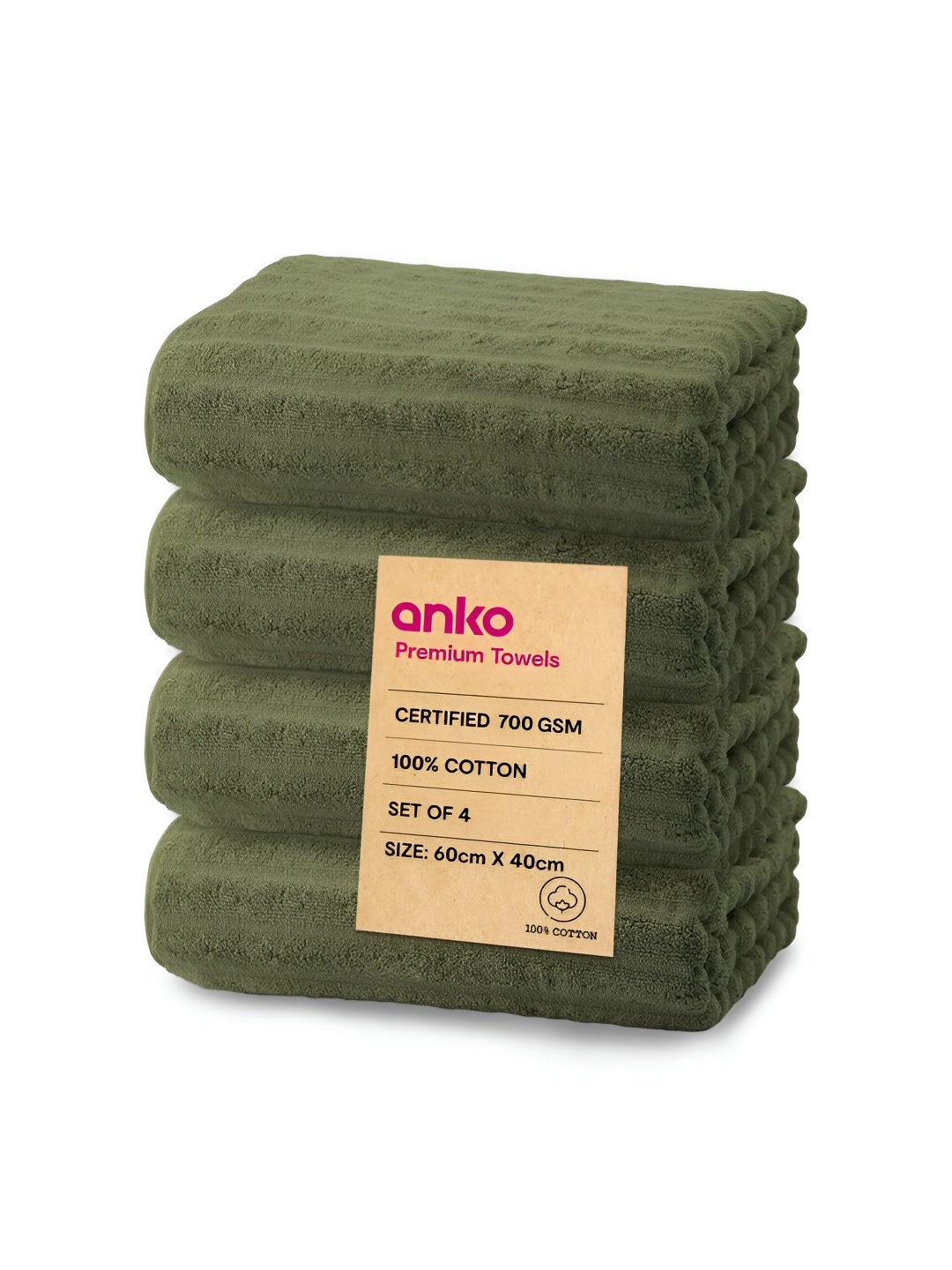 

Anko Olive Green 4Pcs Striped Cotton 700 GSM Bath Towels